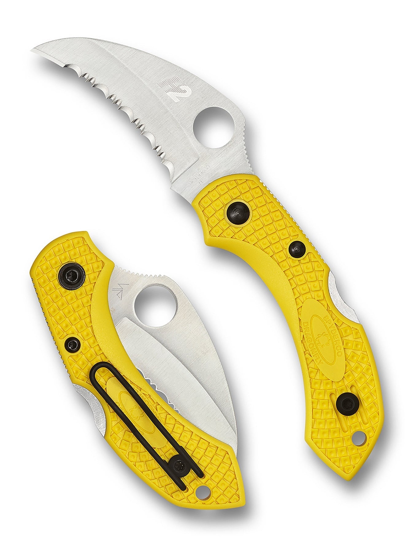 SPYDERCO DRAGONFLY 2 SALT YELLOW LIGHTWEIGHT HAWKBILL SPYDEREDGE
