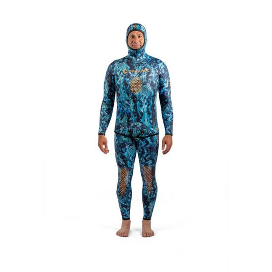 DYNAMIC NORD SFS-3 FREE DIVE SUIT 3MM HOODED JACKET + PANTS CAMO BLUE- M